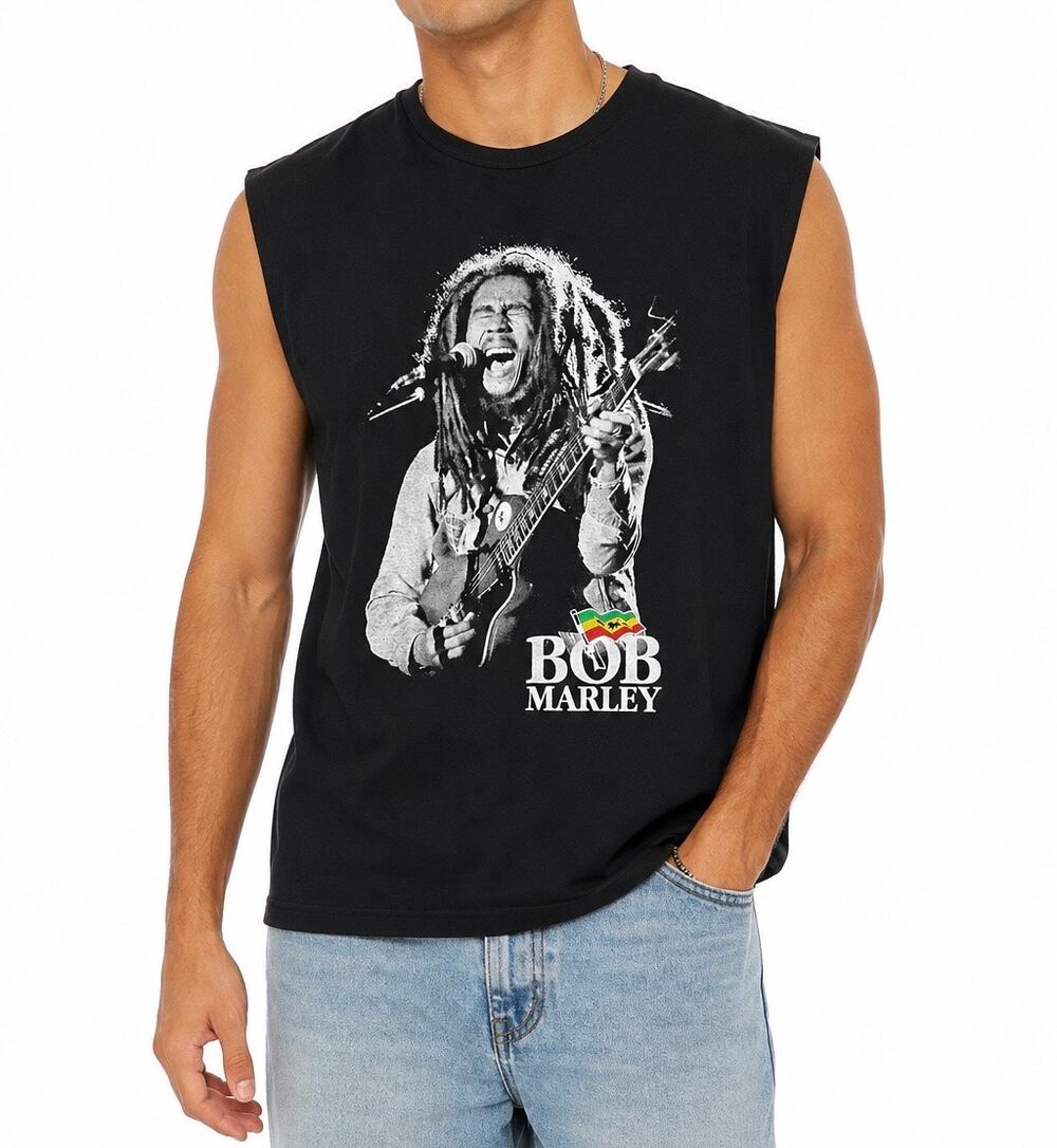 Bob Marley Black Graphic Muscle Tank Top Reggae Rasta 100% Cotton Men’s Size XL